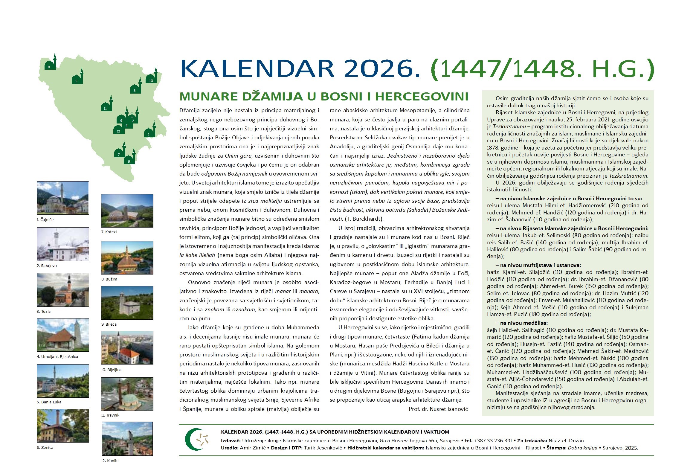 U PRODAJI JE KALENDAR UDRUŽENJA ILMIJJE ZA 2026. GODINU (1447/1448. H.G.)